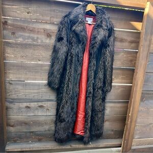 Newport News Dark Brown Faux Fur Coat with Orange Lining